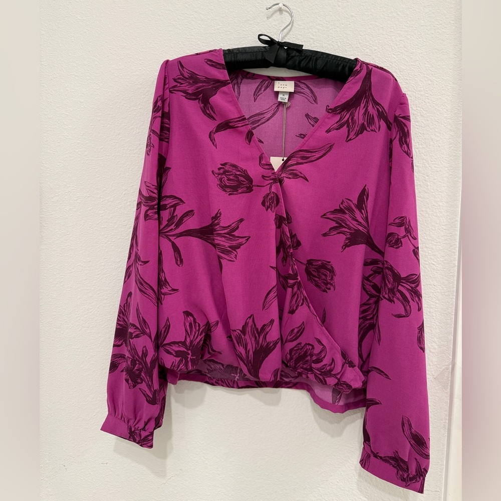 A NEW DAY MAGENTA FLORAL BLOUSE